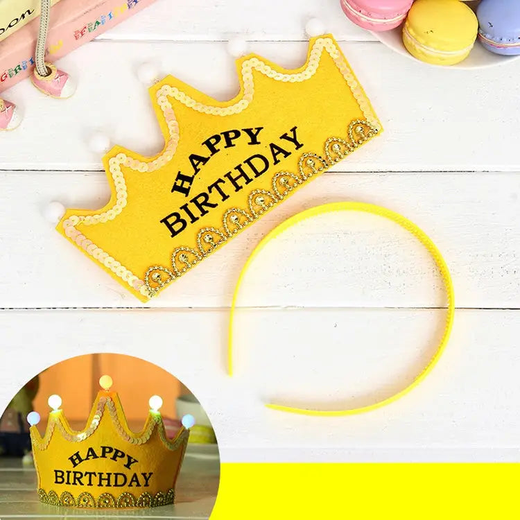 Exquisite Non-woven Fabric Children Birthday Party LED Luminous Hairband Decorative Hat Size: 12*10.5cm Random Color