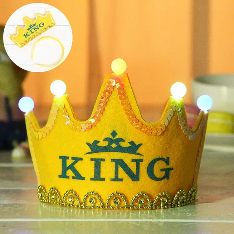 Exquisite Non-woven Fabric Children Birthday Party LED Luminous Hairband Decorative Hat Size: 12*10.5cm Random Color