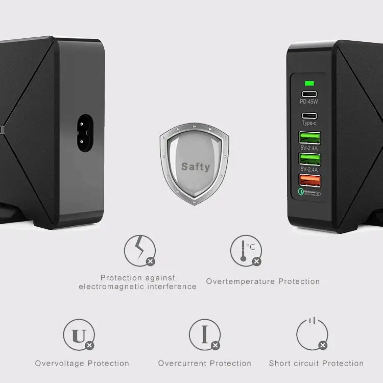 F88 3 x USB + 2 x USB-C / Type-C Ports QC3.0 Desktop Charger - F88