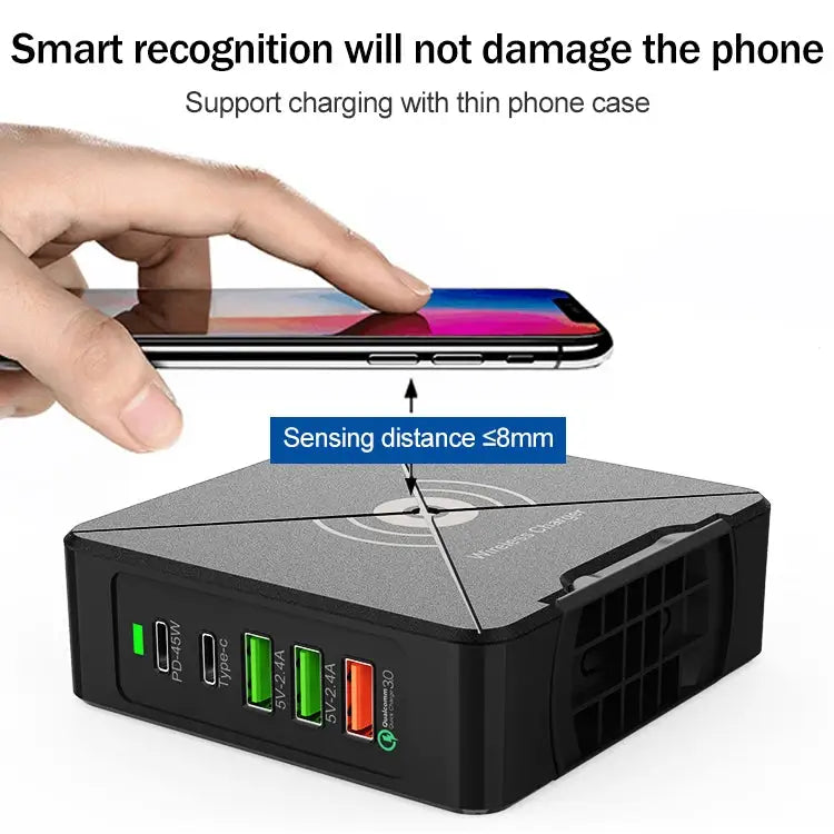F88W 3 x USB + 2 x USB-C / Type-C Ports QC3.0 Desktop Charger with Wireless Charging Function - F88W