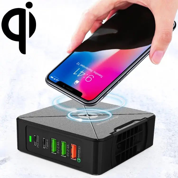 F88W 3 x USB + 2 x USB-C / Type-C Ports QC3.0 Desktop Charger with Wireless Charging Function - F88W