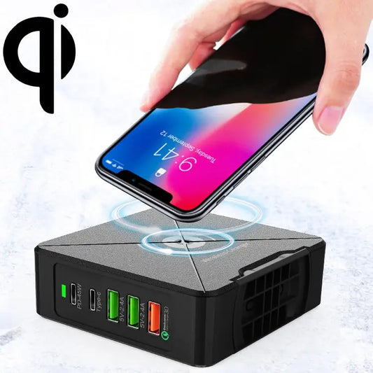 F88W 3 x USB + 2 x USB-C / Type-C Ports QC3.0 Desktop Charger with Wireless Charging Function - F88W