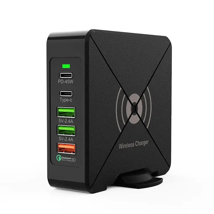 F88W 3 x USB + 2 x USB-C / Type-C Ports QC3.0 Desktop Charger with Wireless Charging Function - F88W