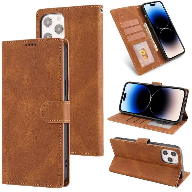 Fantasy Classic Skin-feel Calfskin Texture Leather Case For iPhone 14 For iPhone 14 Plus For iPhone 14 Pro For iPhone