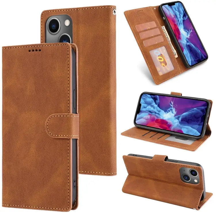 Fantasy Classic Skin-feel Calfskin Texture Leather Case For iPhone 14 For iPhone 14 Plus For iPhone 14 Pro For iPhone