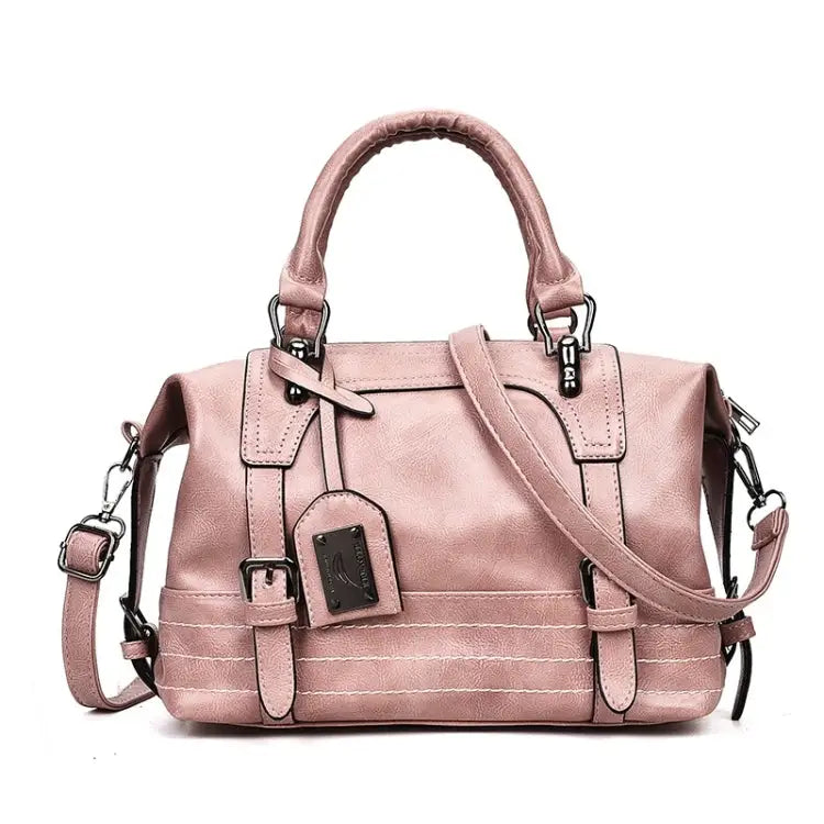 Fashion Casual Retro Oil PU Shoulder Bag Ladies Handbag Messenger Bag - Pink