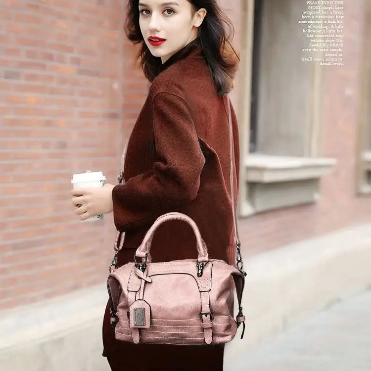Fashion Casual Retro Oil PU Shoulder Bag Ladies Handbag Messenger Bag - Pink