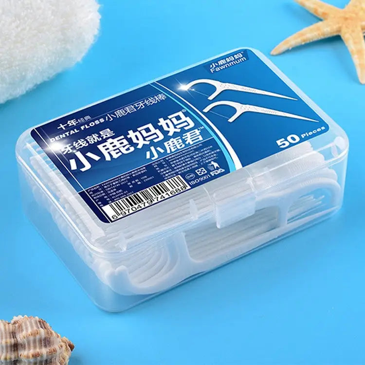 Fawnmum Ultra-fine Safety Flat Dental Floss Rod Toothpick Thread 50pcs/Box - 2 Boxes / (50pcs)