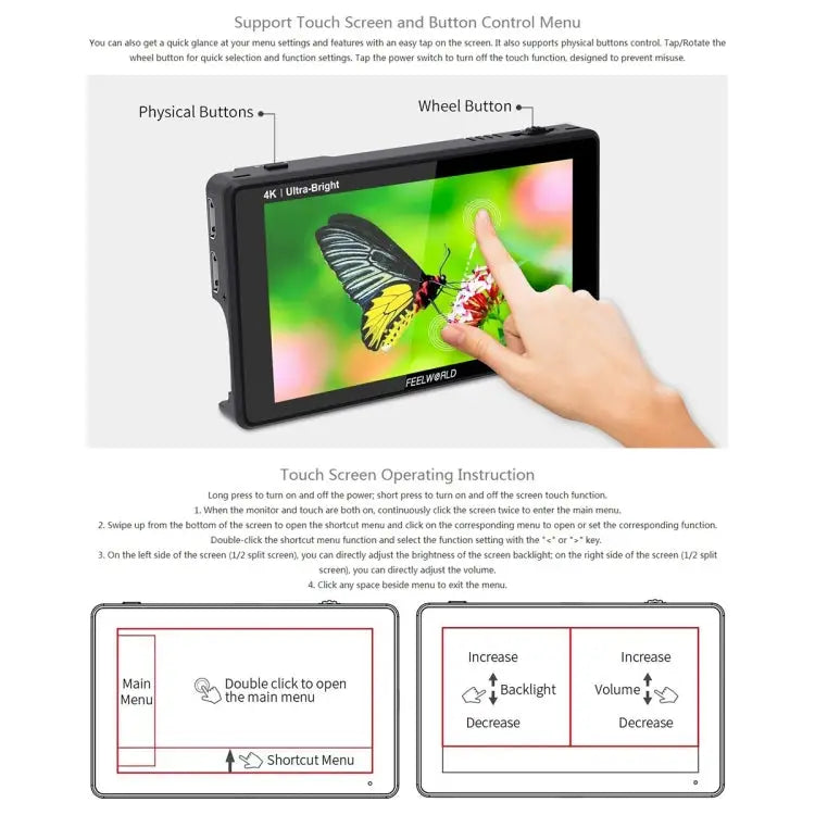 FEELWORLD LUT6 1920x1080 2600 nits 6 inch IPS Screen HDMI 4K Touch Control Camera Field Monitor LUT6 - LUT6