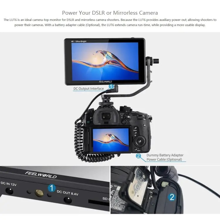 FEELWORLD LUT6 1920x1080 2600 nits 6 inch IPS Screen HDMI 4K Touch Control Camera Field Monitor LUT6 - LUT6