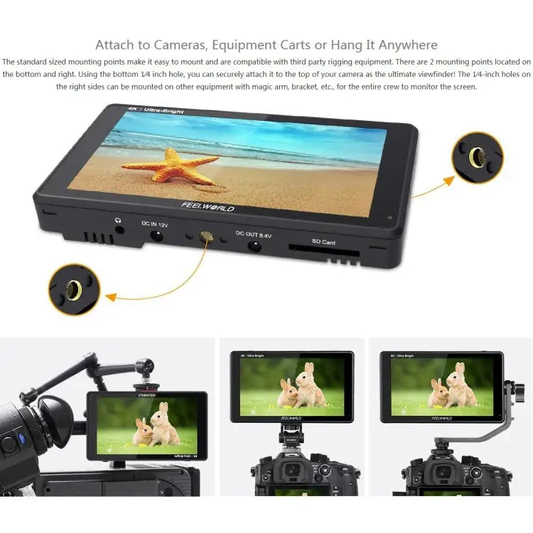 FEELWORLD LUT6 1920x1080 2600 nits 6 inch IPS Screen HDMI 4K Touch Control Camera Field Monitor LUT6 - LUT6