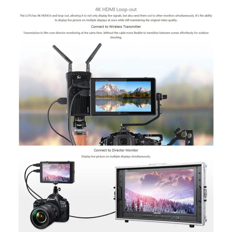 FEELWORLD LUT6 1920x1080 2600 nits 6 inch IPS Screen HDMI 4K Touch Control Camera Field Monitor LUT6 - LUT6