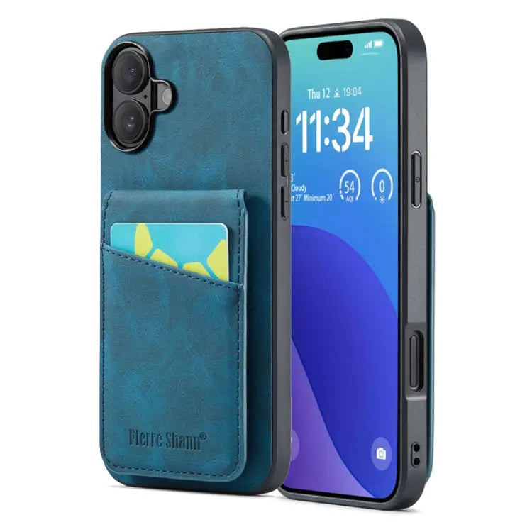 Fierre Shann Crazy Horse Card Holder Back Cover PU Phone Case For iPhone 16 Pro Max For iPhone 16 Pro For iPhone 16