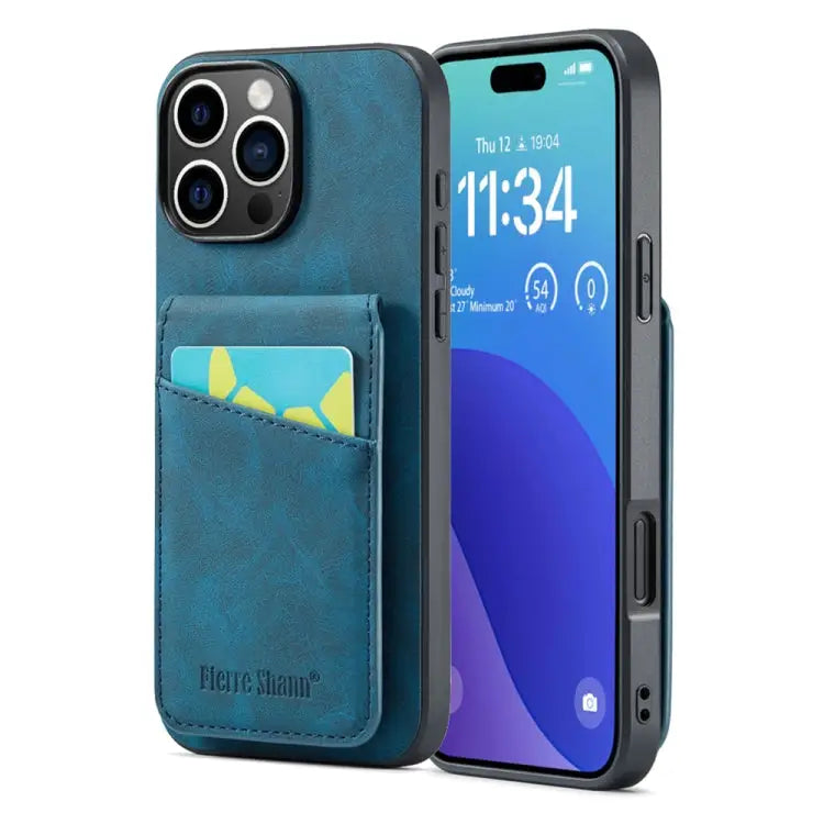 Fierre Shann Crazy Horse Card Holder Back Cover PU Phone Case For iPhone 16 Pro Max For iPhone 16 Pro For iPhone 16