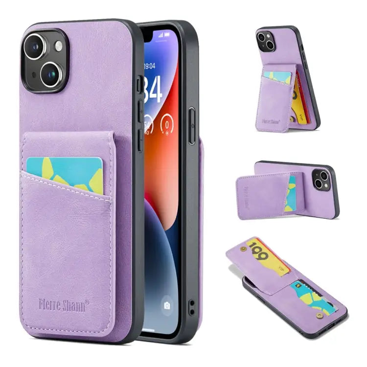 Fierre Shann Crazy Horse Card Holder Back Cover PU Phone Case For iPhone 13 For iPhone 13 Pro For iPhone 13 Pro Max