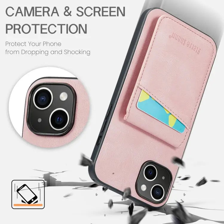 Fierre Shann Crazy Horse Card Holder Back Cover PU Phone Case For iPhone 13 For iPhone 13 Pro For iPhone 13 Pro Max