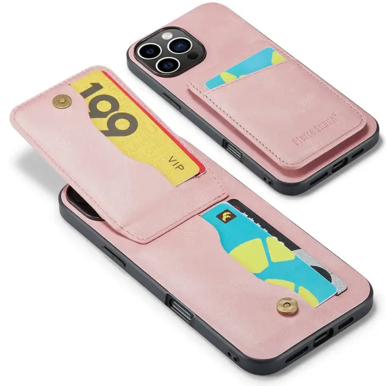 Fierre Shann Crazy Horse Card Holder Back Cover PU Phone Case For iPhone 16 Pro Max For iPhone 16 Pro For iPhone 16
