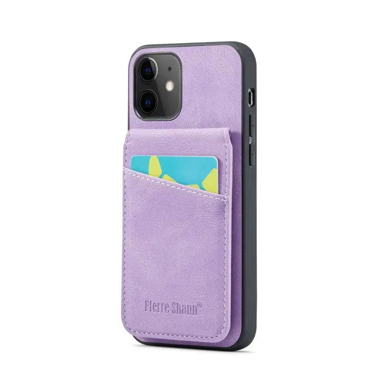 Fierre Shann Crazy Horse Card Holder Back Cover PU Phone Case For iPhone 13 For iPhone 13 Pro For iPhone 13 Pro Max