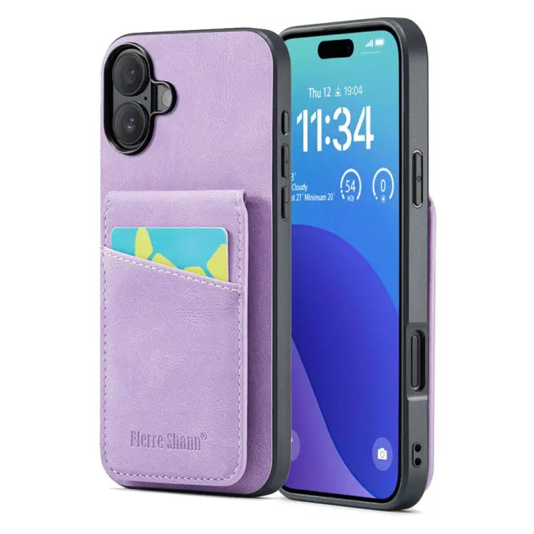 Fierre Shann Crazy Horse Card Holder Back Cover PU Phone Case For iPhone 16 Pro Max For iPhone 16 Pro For iPhone 16