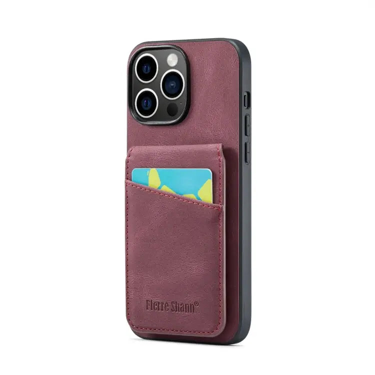 Fierre Shann Crazy Horse Card Holder Back Cover PU Phone Case For iPhone 15 Pro Max For iPhone 15 Pro For iPhone 15