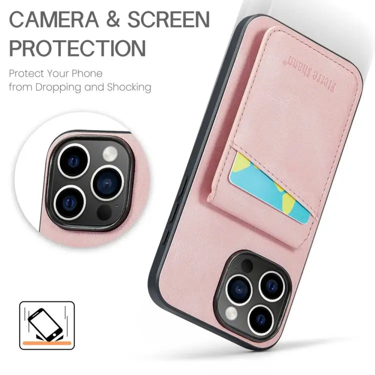 Fierre Shann Crazy Horse Card Holder Back Cover PU Phone Case For iPhone 16 Pro Max For iPhone 16 Pro For iPhone 16