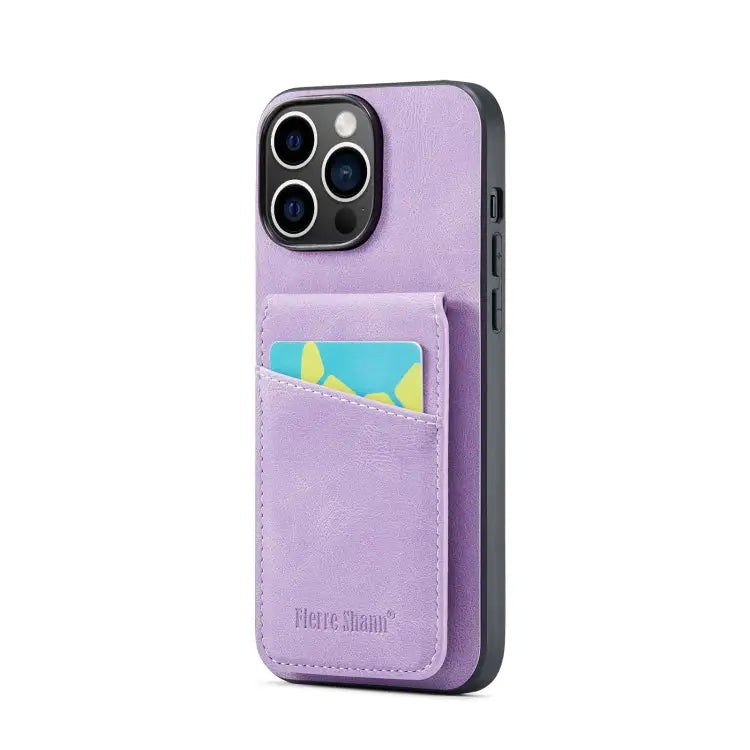 Fierre Shann Crazy Horse Card Holder Back Cover PU Phone Case For iPhone 13 For iPhone 13 Pro For iPhone 13 Pro Max