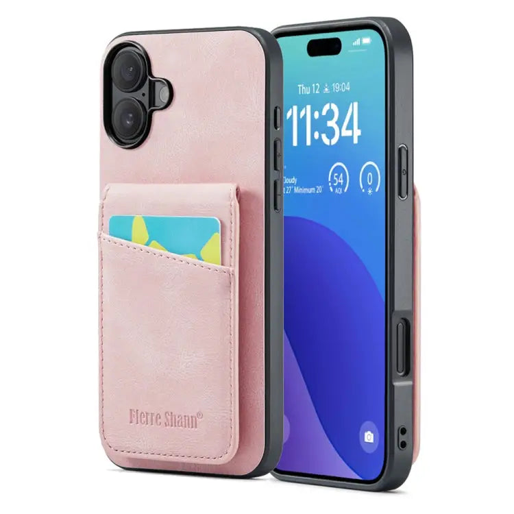 Fierre Shann Crazy Horse Card Holder Back Cover PU Phone Case For iPhone 16 Pro Max For iPhone 16 Pro For iPhone 16