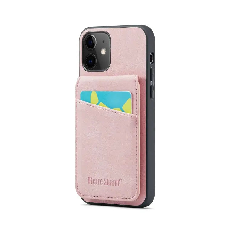 Fierre Shann Crazy Horse Card Holder Back Cover PU Phone Case For iPhone 13 For iPhone 13 Pro For iPhone 13 Pro Max