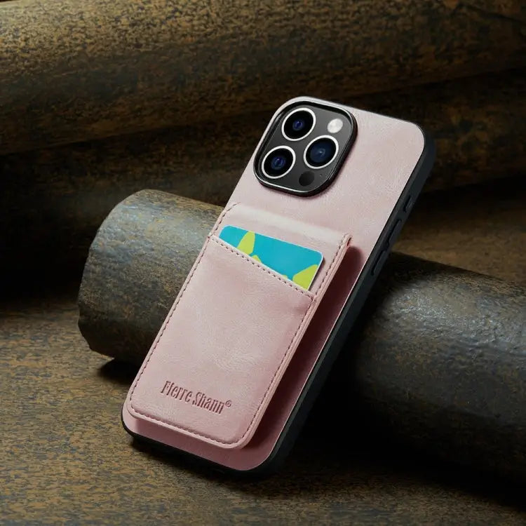 Fierre Shann Crazy Horse Card Holder Back Cover PU Phone Case For iPhone 16 Pro Max For iPhone 16 Pro For iPhone 16