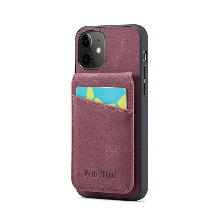 Fierre Shann Crazy Horse Card Holder Back Cover PU Phone Case For iPhone 13 For iPhone 13 Pro For iPhone 13 Pro Max
