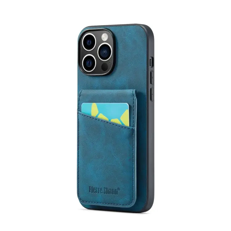 Fierre Shann Crazy Horse Card Holder Back Cover PU Phone Case For iPhone 13 For iPhone 13 Pro For iPhone 13 Pro Max
