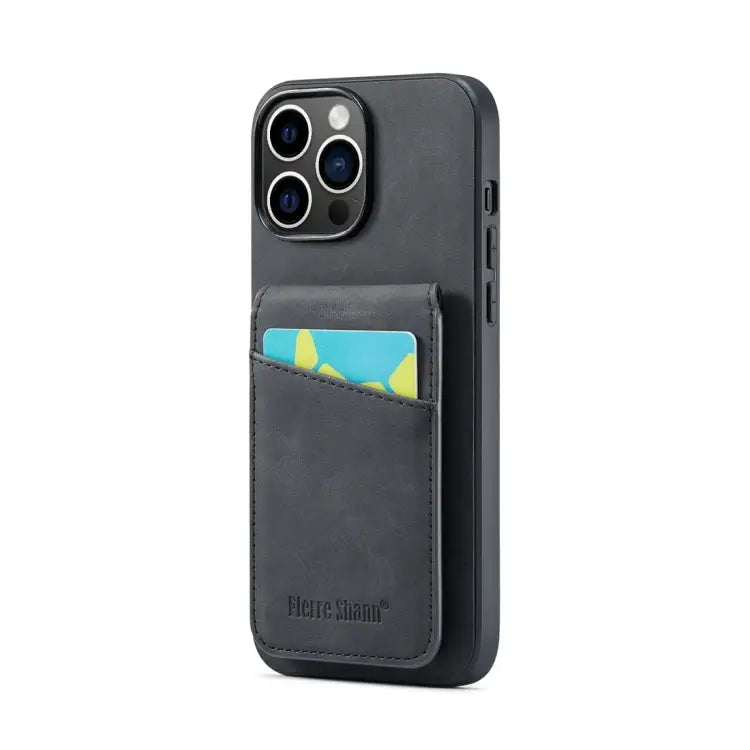 Fierre Shann Crazy Horse Card Holder Back Cover PU Phone Case For iPhone 15 Pro Max For iPhone 15 Pro For iPhone 15