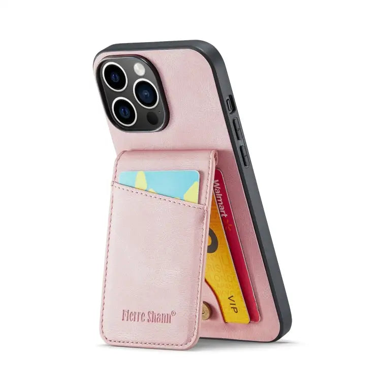 Fierre Shann Crazy Horse Card Holder Back Cover PU Phone Case For iPhone 15 Pro Max For iPhone 15 Pro For iPhone 15