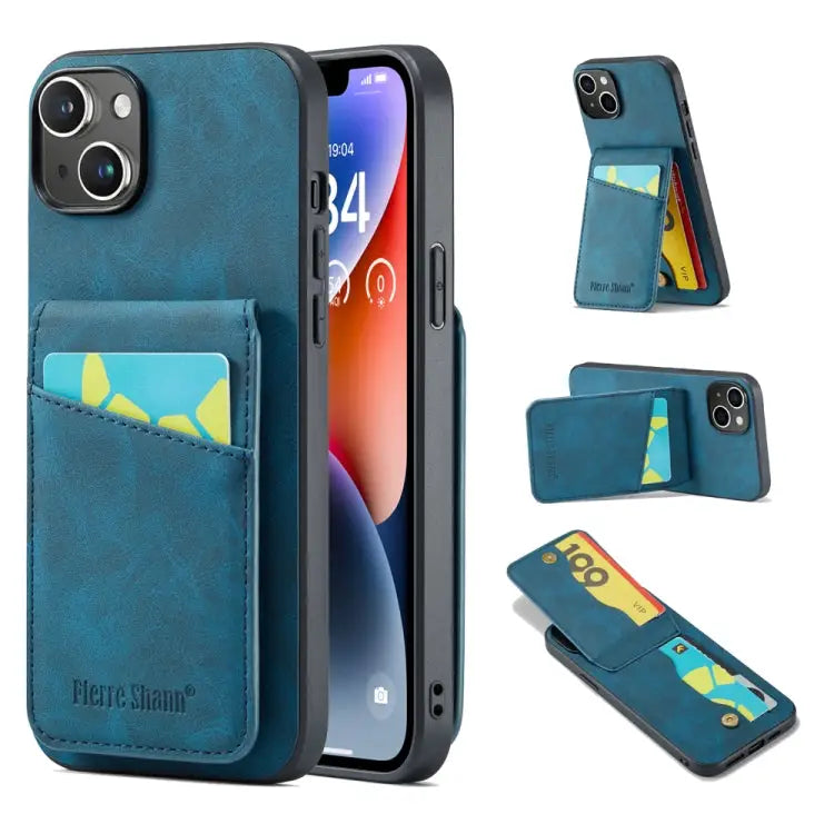 Fierre Shann Crazy Horse Card Holder Back Cover PU Phone Case For iPhone 13 For iPhone 13 Pro For iPhone 13 Pro Max