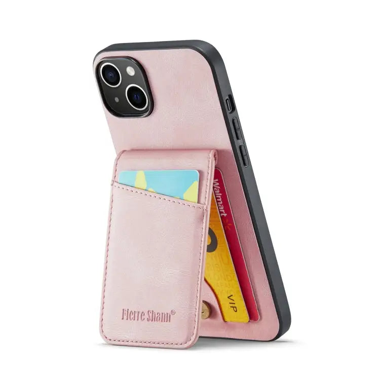 Fierre Shann Crazy Horse Card Holder Back Cover PU Phone Case For iPhone 13 For iPhone 13 Pro For iPhone 13 Pro Max