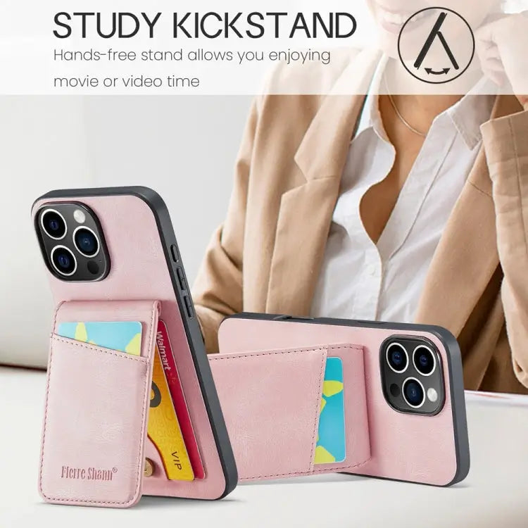 Fierre Shann Crazy Horse Card Holder Back Cover PU Phone Case For iPhone 16 Pro Max For iPhone 16 Pro For iPhone 16