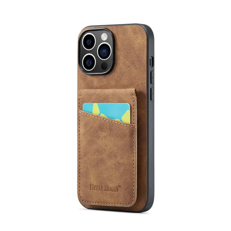 Fierre Shann Crazy Horse Card Holder Back Cover PU Phone Case For iPhone 13 For iPhone 13 Pro For iPhone 13 Pro Max