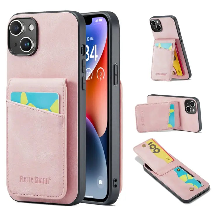 Fierre Shann Crazy Horse Card Holder Back Cover PU Phone Case For iPhone 13 For iPhone 13 Pro For iPhone 13 Pro Max