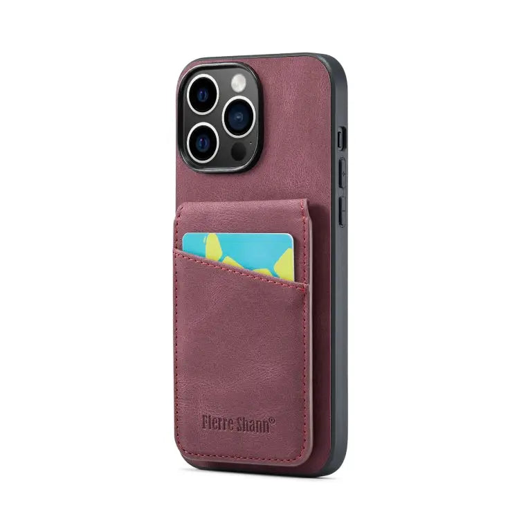Fierre Shann Crazy Horse Card Holder Back Cover PU Phone Case For iPhone 13 For iPhone 13 Pro For iPhone 13 Pro Max