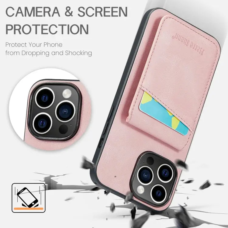 Fierre Shann Crazy Horse Card Holder Back Cover PU Phone Case For iPhone 15 Pro Max For iPhone 15 Pro For iPhone 15