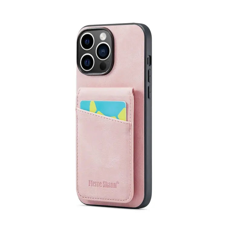 Fierre Shann Crazy Horse Card Holder Back Cover PU Phone Case For iPhone 13 For iPhone 13 Pro For iPhone 13 Pro Max