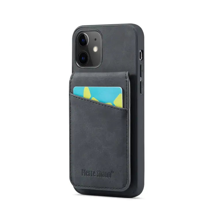 Fierre Shann Crazy Horse Card Holder Back Cover PU Phone Case For iPhone 13 For iPhone 13 Pro For iPhone 13 Pro Max