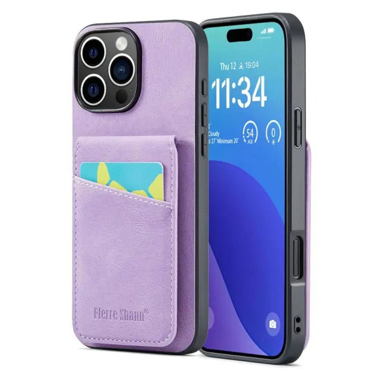 Fierre Shann Crazy Horse Card Holder Back Cover PU Phone Case For iPhone 16 Pro Max For iPhone 16 Pro For iPhone 16