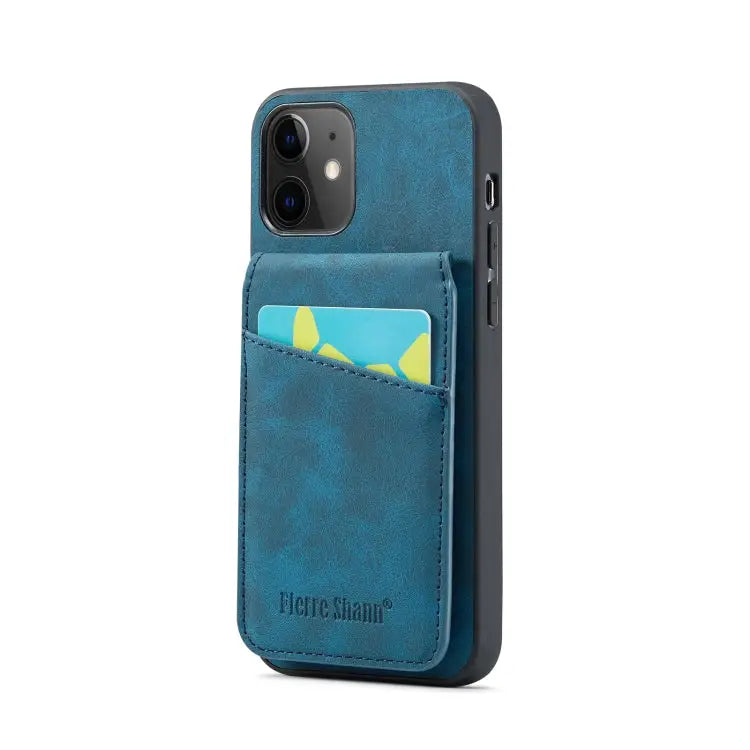 Fierre Shann Crazy Horse Card Holder Back Cover PU Phone Case For iPhone 13 For iPhone 13 Pro For iPhone 13 Pro Max