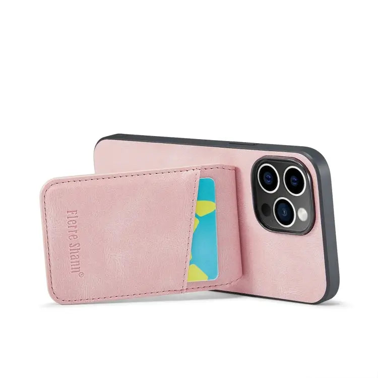 Fierre Shann Crazy Horse Card Holder Back Cover PU Phone Case For iPhone 15 Pro Max For iPhone 15 Pro For iPhone 15