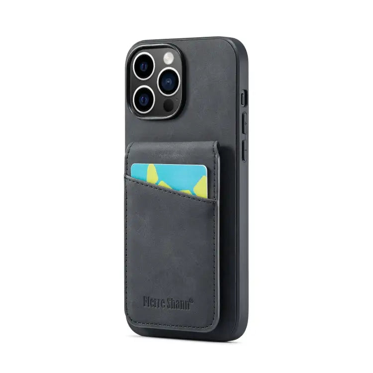 Fierre Shann Crazy Horse Card Holder Back Cover PU Phone Case For iPhone 13 For iPhone 13 Pro For iPhone 13 Pro Max