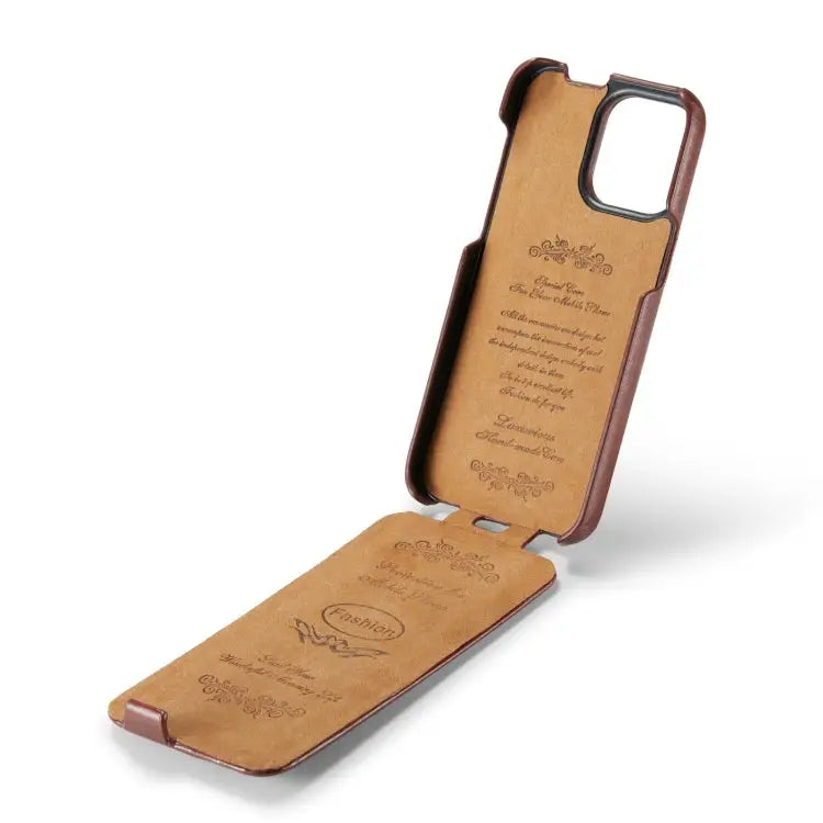 Fierre Shann Oil Wax Texture Vertical Flip PU Phone Case For iPhone 15 Pro Max For iPhone 15 Pro For iPhone 15 Plus