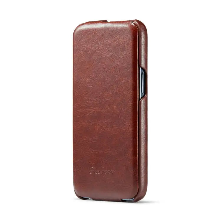 Fierre Shann Oil Wax Texture Vertical Flip PU Phone Case For iPhone 15 Pro Max For iPhone 15 Pro For iPhone 15 Plus