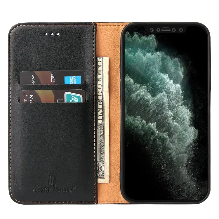 Fierre Shann PU Genuine Leather Texture Horizontal Flip Leather Case with Holder & Card Slots & Wallet For iPhone 12