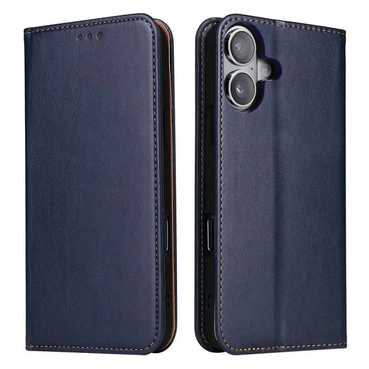 Fierre Shann PU Genuine Leather Texture Phone Case - For iPhone 17 / Blue - Apple Accessories
